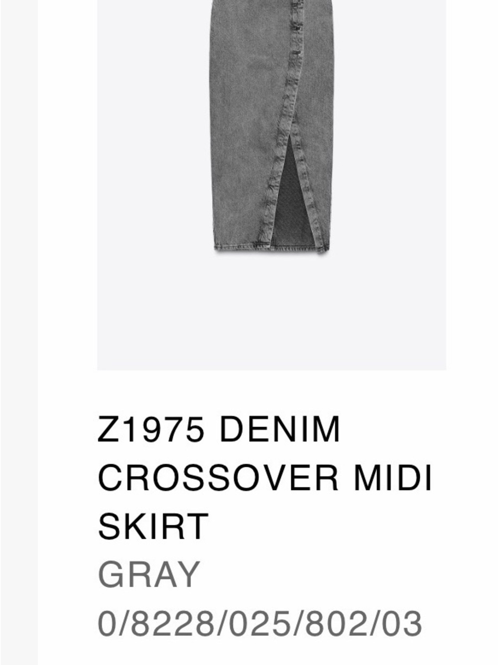 Zara Gray Denim Crossover Midi Skirt